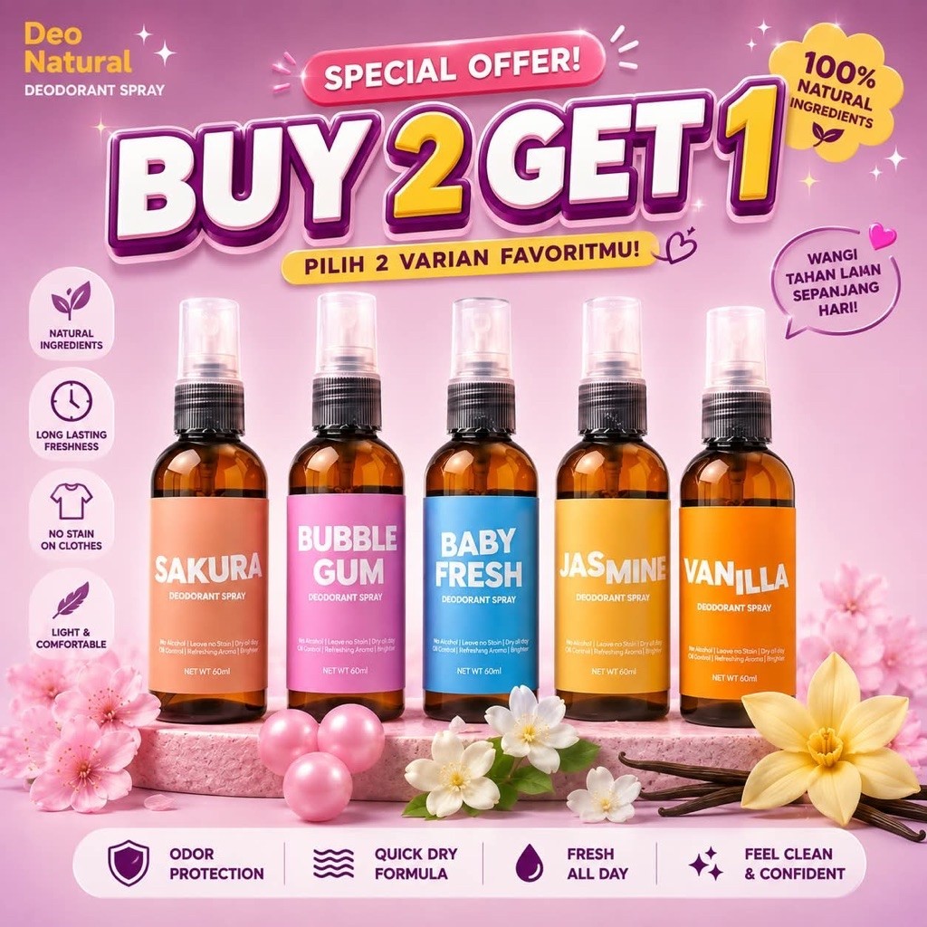 DEODORAN SPRAY NATURALS BUNDLING BUY 2 GET 1 DEODORANT SPRAY