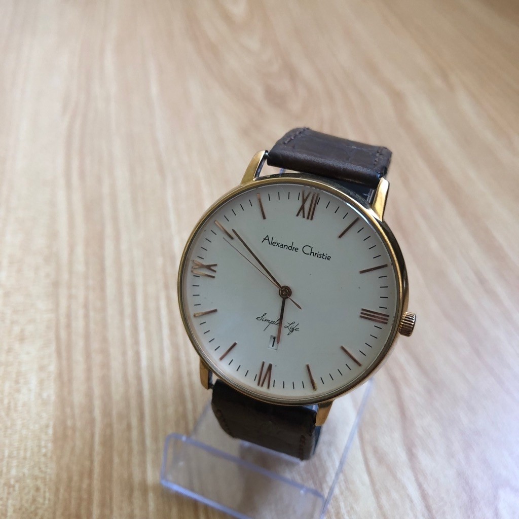 [PRELOVED] Jam Tangan Alexandre Christie AC 8420 MD Classic Simple Life Leather Strap White Dial