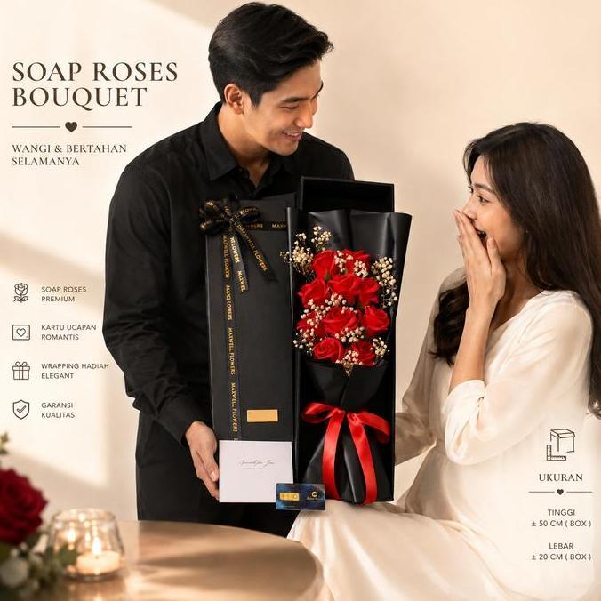 Hadiah Bunga Bouquet Buket Bunga Sabun Import Lampu Valentine Box