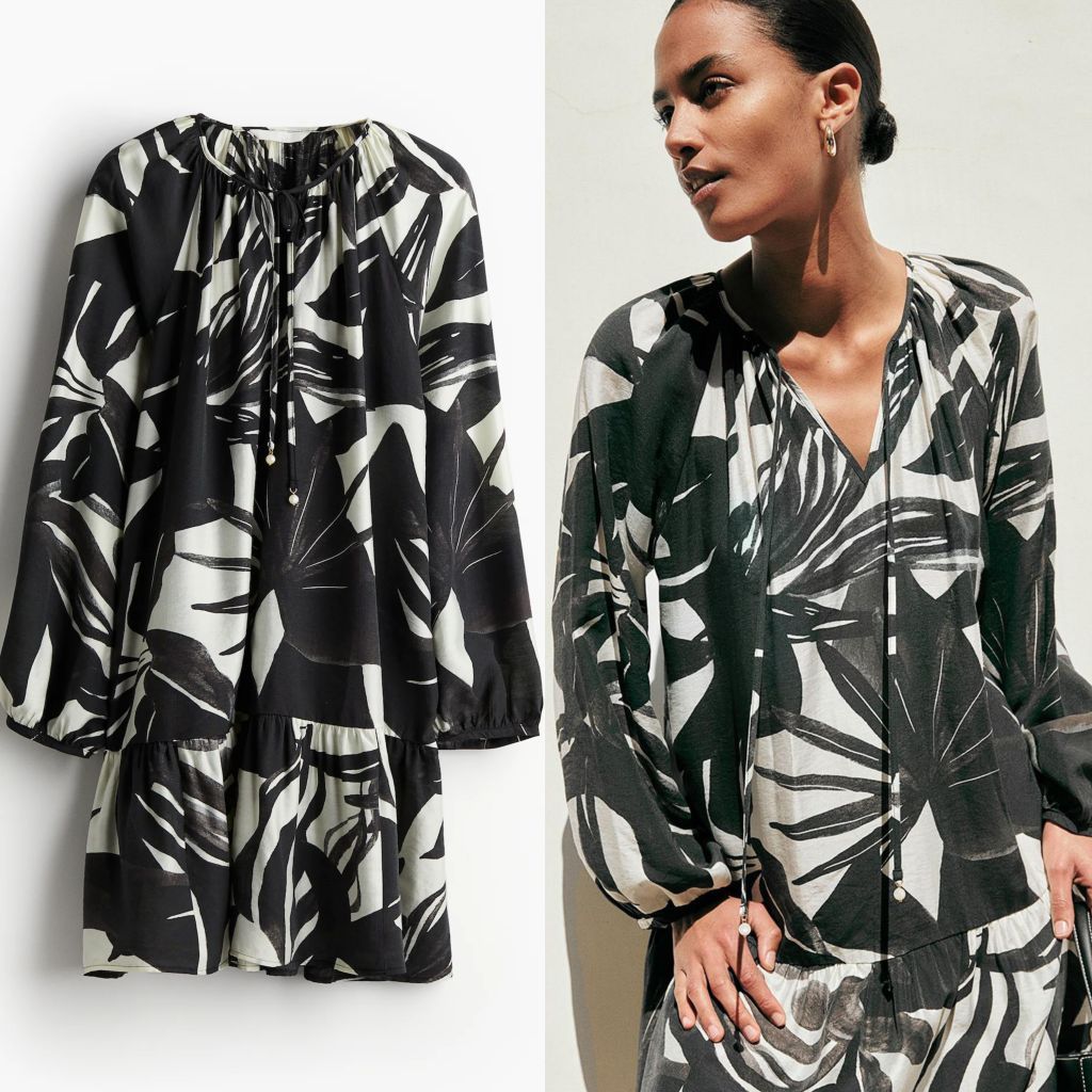 HM PATTERNED TIE DETAIL DRESS