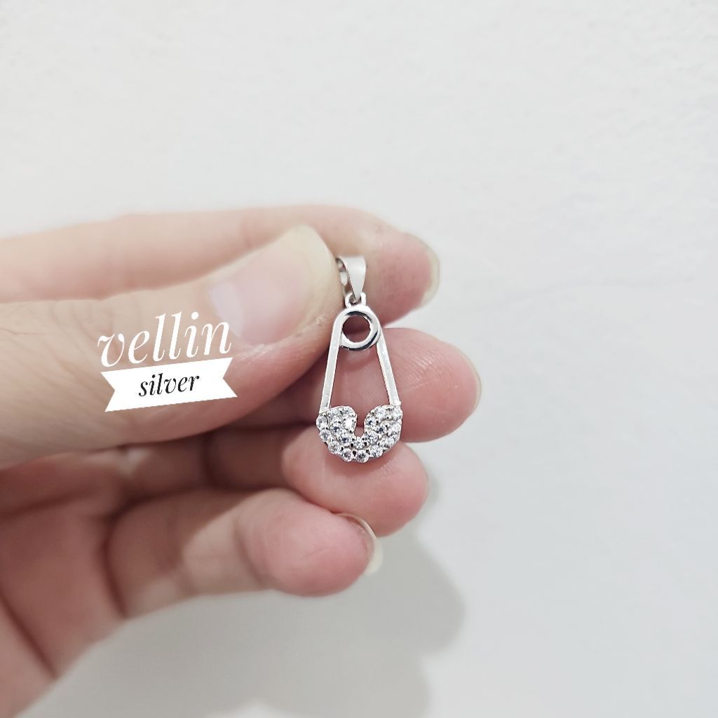 Liontin Model Peniti Silver 925 Asli Lapis Emas Putih - Liontin Peniti Perak 925