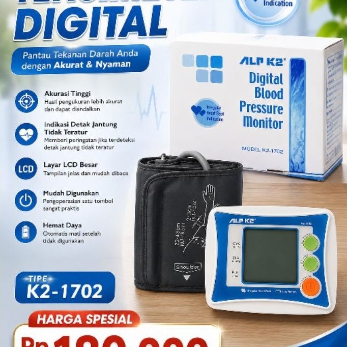 (SECOND) Tensiometer Digital ALP K2-1702 Digital Blood Pressure Monitor dengan LCD Besar