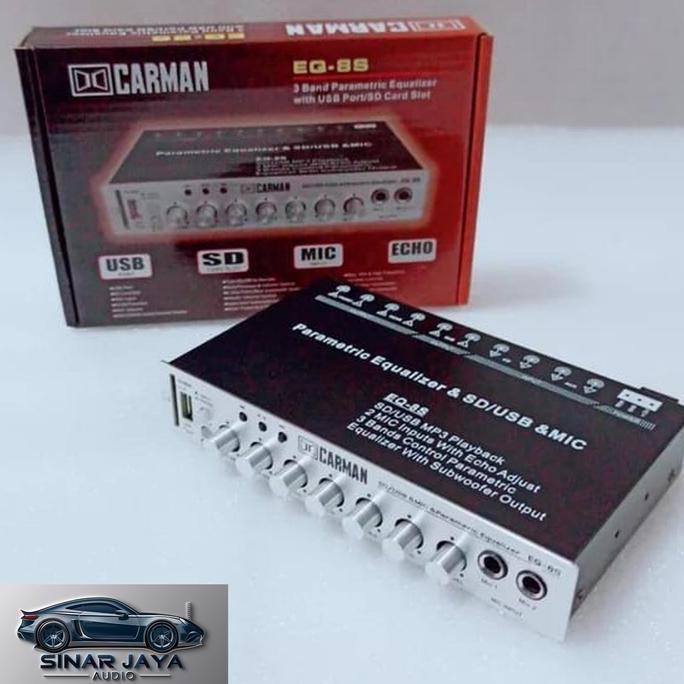 Promo Carman EQ-8S Parametric Equalizer 3 Band Pre-Amp Audio Mobil dengan USB & SD Card, Mic Input +