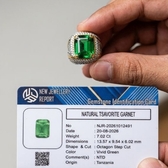 Cincin Permata Vivid Green Tsavorite Garnet Lengkap Memo Lab