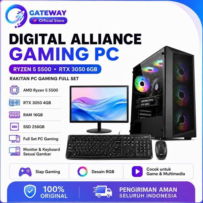 ZAHRAAAANUR8 - PC GAMING FULL SET DIGITAL ALLIANCE RYZEN 5 5500 RTX 3050 6G/ 16GB 256GB RAKITAN PC G