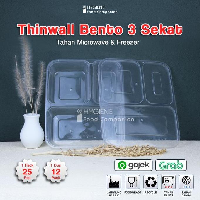 Thinwall Bento Sekat 3 Plastik - Food Container Bento Thinwall Premium