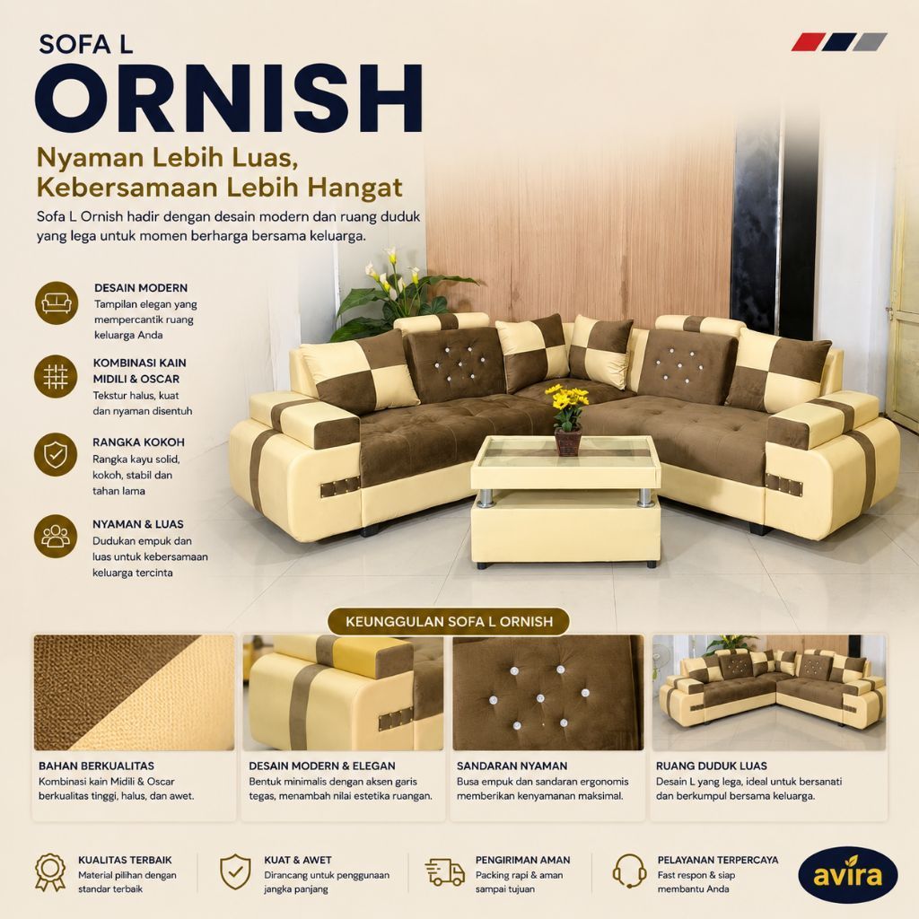 Sofa L Ornish Avira Sofa Sudut Minimalis Modern Kursi Ruang Tamu Murah Indramayu Bandung