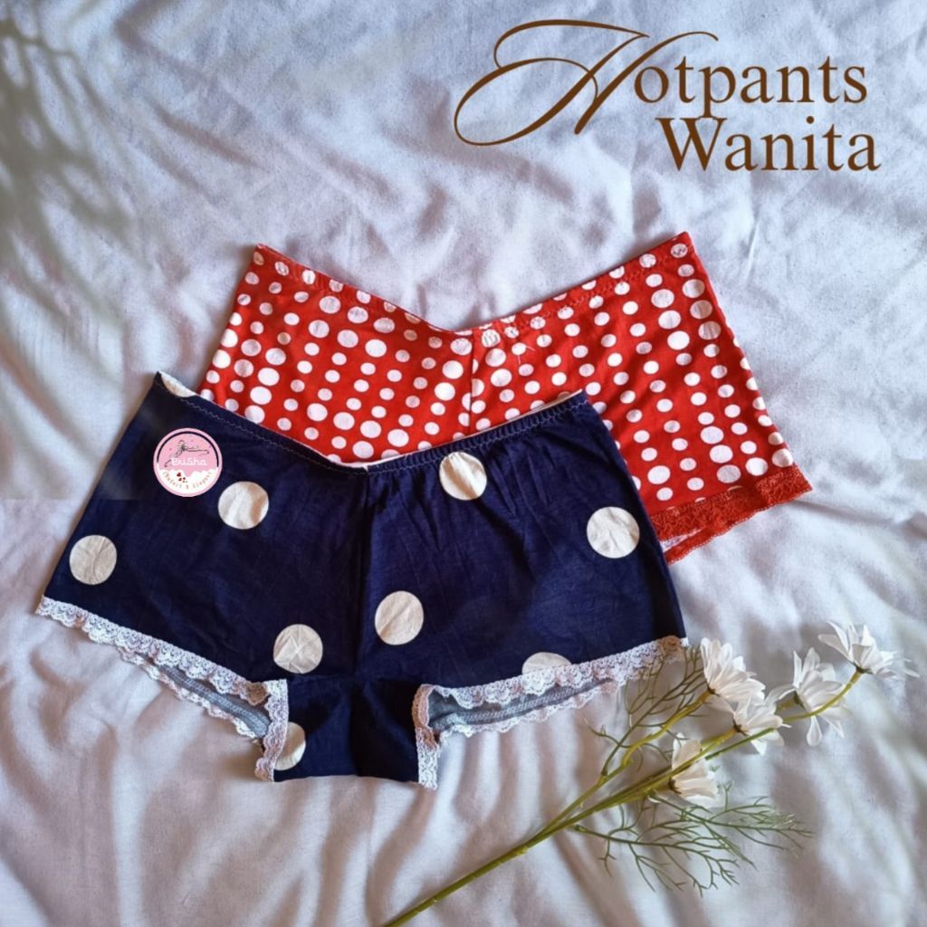 Prisha Celana Dalam Wanita Seksi CD Segiempat Perempuan Hotpants Murah Boyshort Polkadot Jupe Renda 