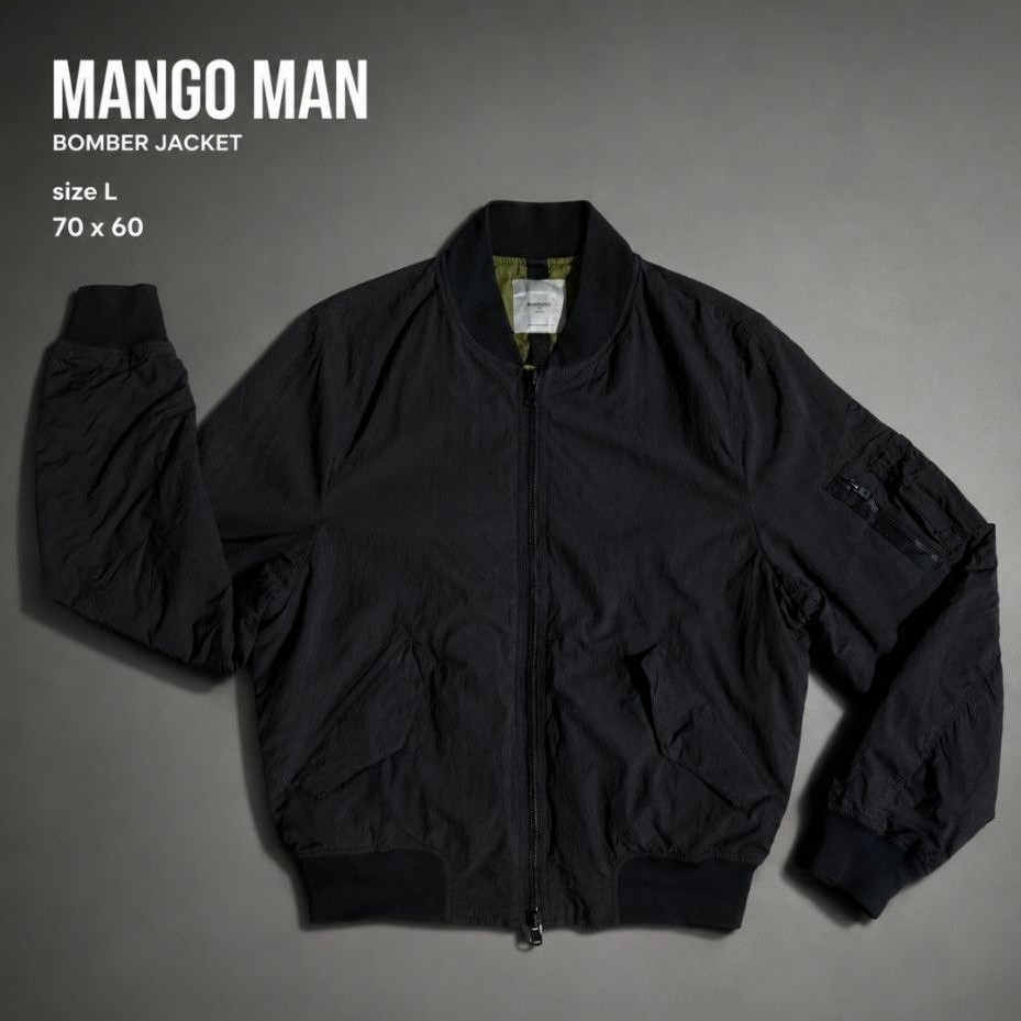 Jaket Bomber Casual Hitam MANGO MAN Flight Jacket