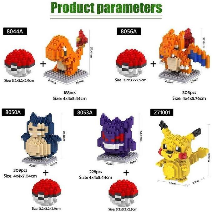 Juno Mainan Balok Pokemon Nano Blocks Micro Blocks Miniatur Pokemon