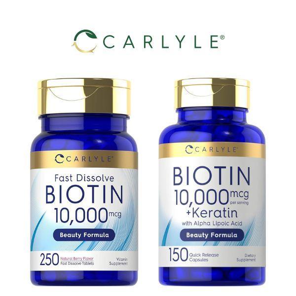 Carlyle Biotin 10000mcg 250 Tablet Larut Rasa Berry Alami | Biotin 10000mcg + Keratin 150Kapsul - Bi