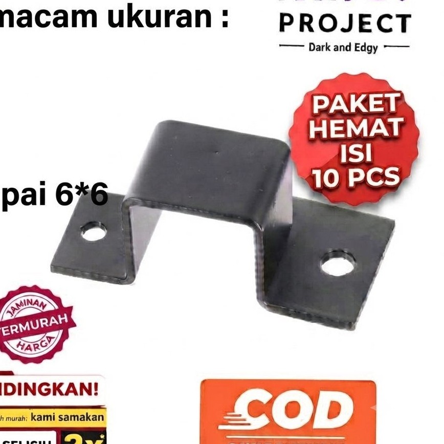 PAKET HEMAT 10pcs Klem Besi Kotak Untuk Hollow Semua Ukuran Aksesoris Kanopi / Klem Besi Kotak
