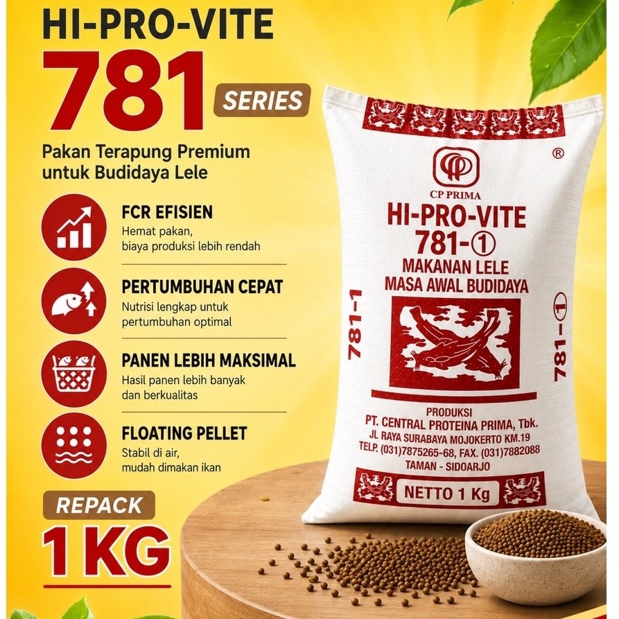 Pelet ikan Hiprovite 781 (781-1, 781-2 781-3) Repack 1kg pakan ikan, nila, gurame, lele