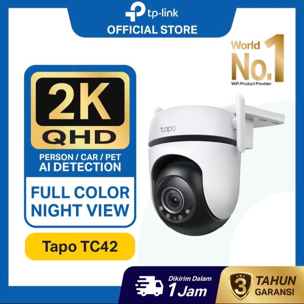 TP-LINK Tapo TC42 Kamera CCTV WiFi Indoor 2K Jarak Jauh Lewat HP Pan Tilt 360 AI Detection