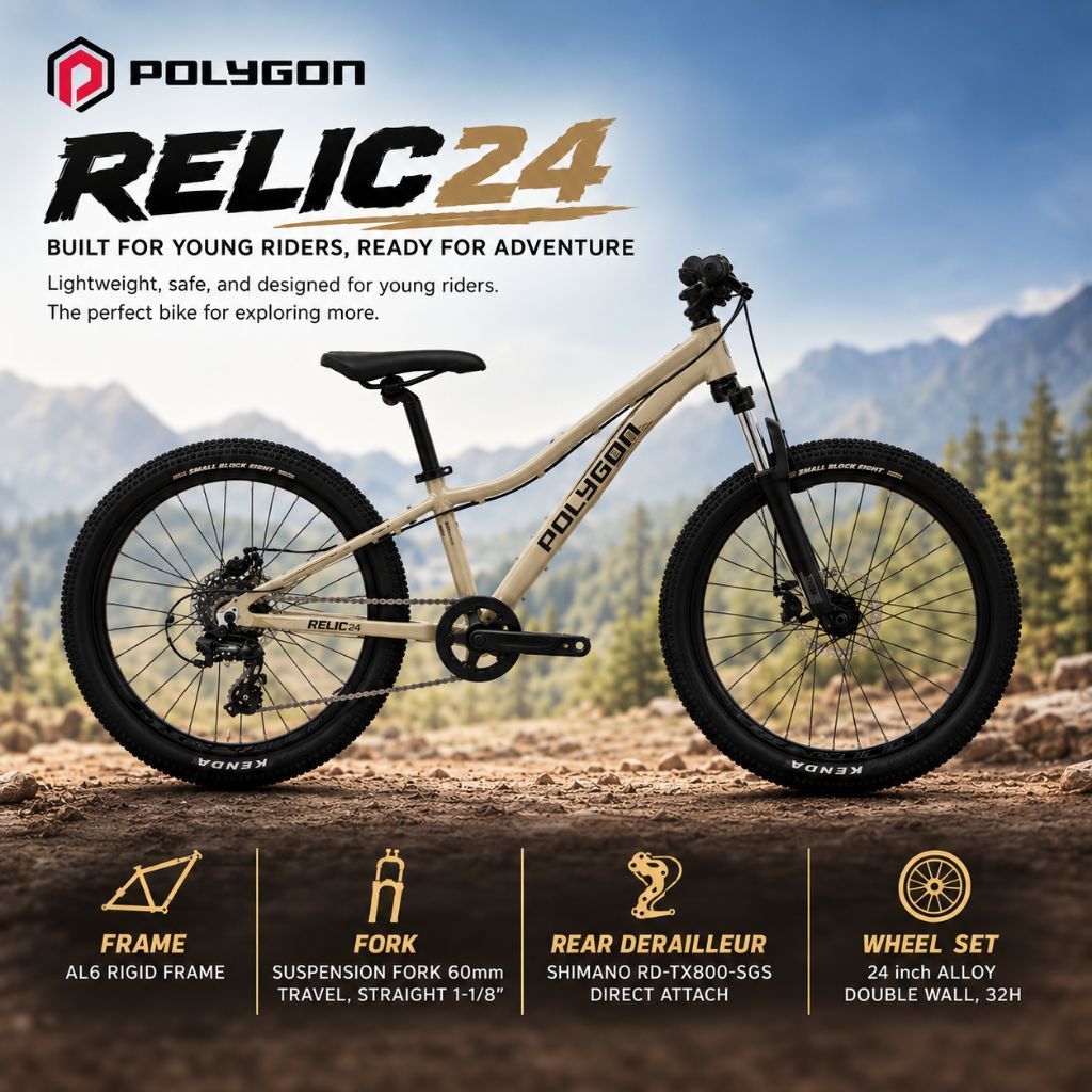 Sepeda MTB Junior Polygon Relic24 1 x 8 Speed 24 inch New Series