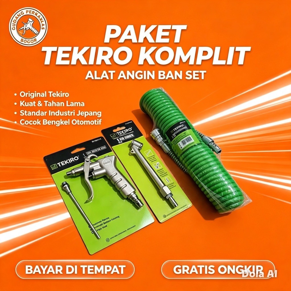 Paket Peralatan Kompresor Tekiro Selang Spiral 6 Meter + Air Chuck Gun - Semprotan Agin + Inflator G