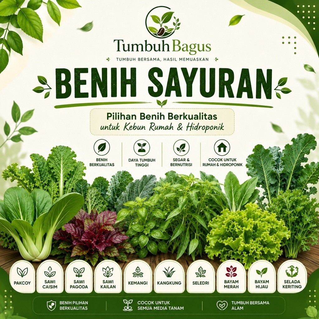 Benih Tanaman dan Sayuran Untuk Hidroponik atau Media Tanah, Bayam, Pakcoy, Kemangi Dari Panah Merah