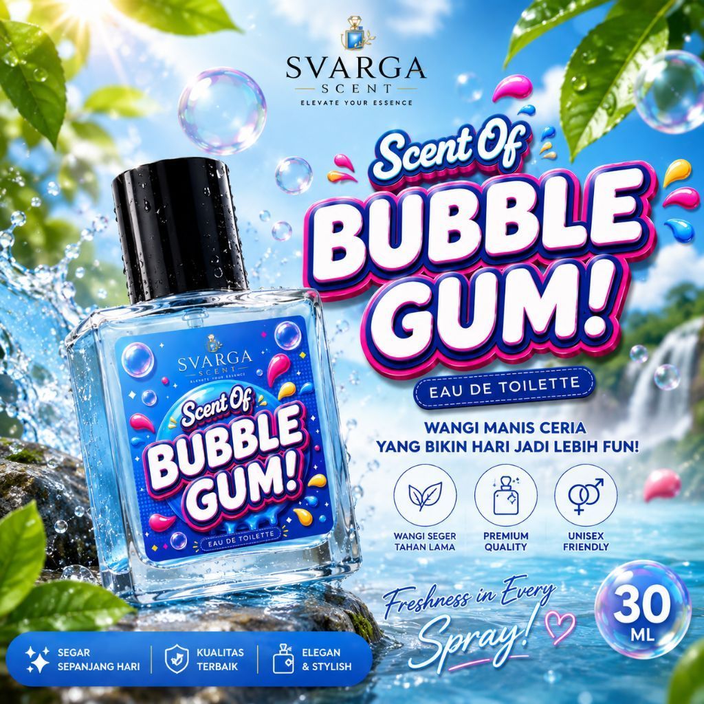 SVARGA SCENT Parfum Aroma Bubblegum 30ml Tahan Lama - Aroma Fresh Menyegarkan Cocok Untuk Daily Acti