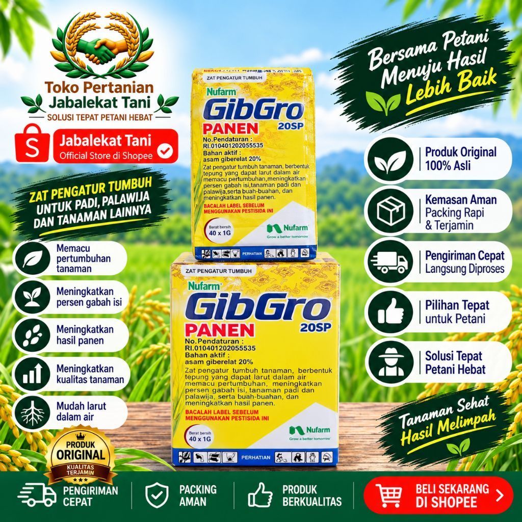 GibGro Panen 20SP 40x1g | ZPT Asam Giberelat 20% | Zat Pengatur Tumbuh Tanaman