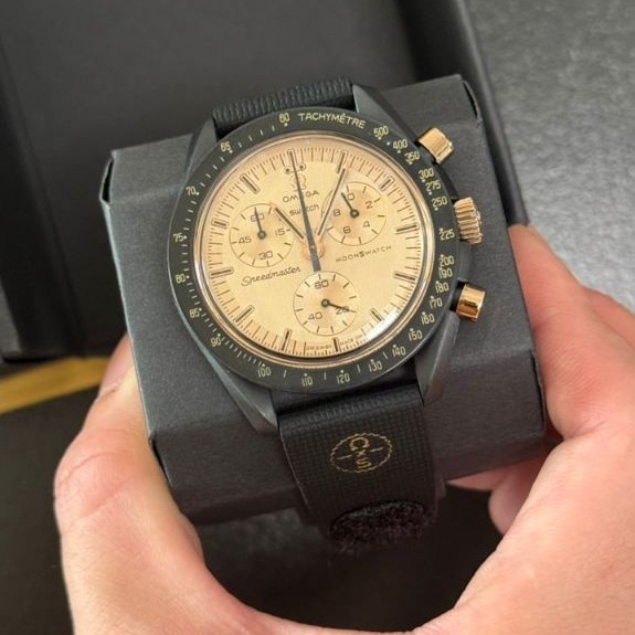 Jam Tangan Omega Speedmaster Moonwatch Tachymetre Analog Pria Strap Hitam