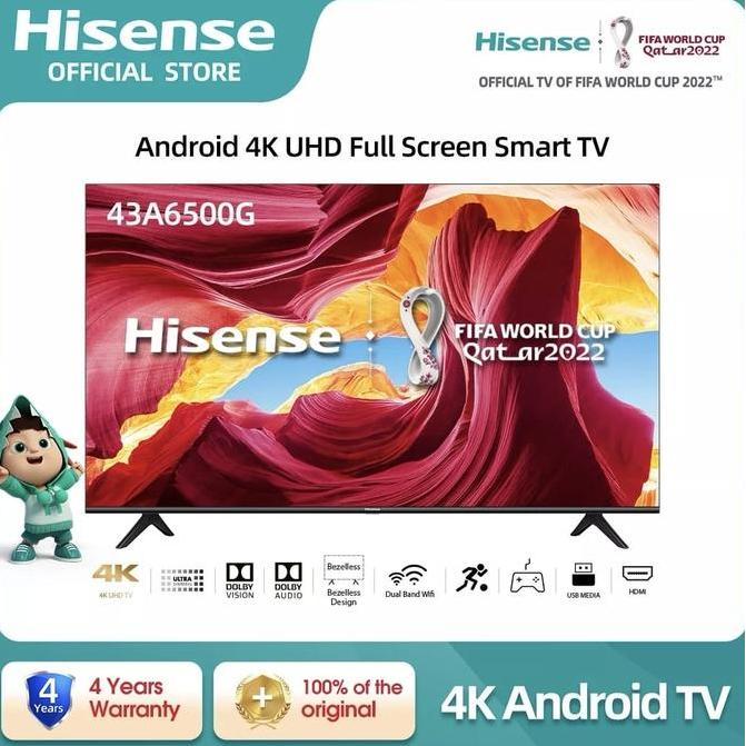 Hisense 43 Inch Android 4K Uhd-Full Screen Bezeless Smart Tv 43A6500G