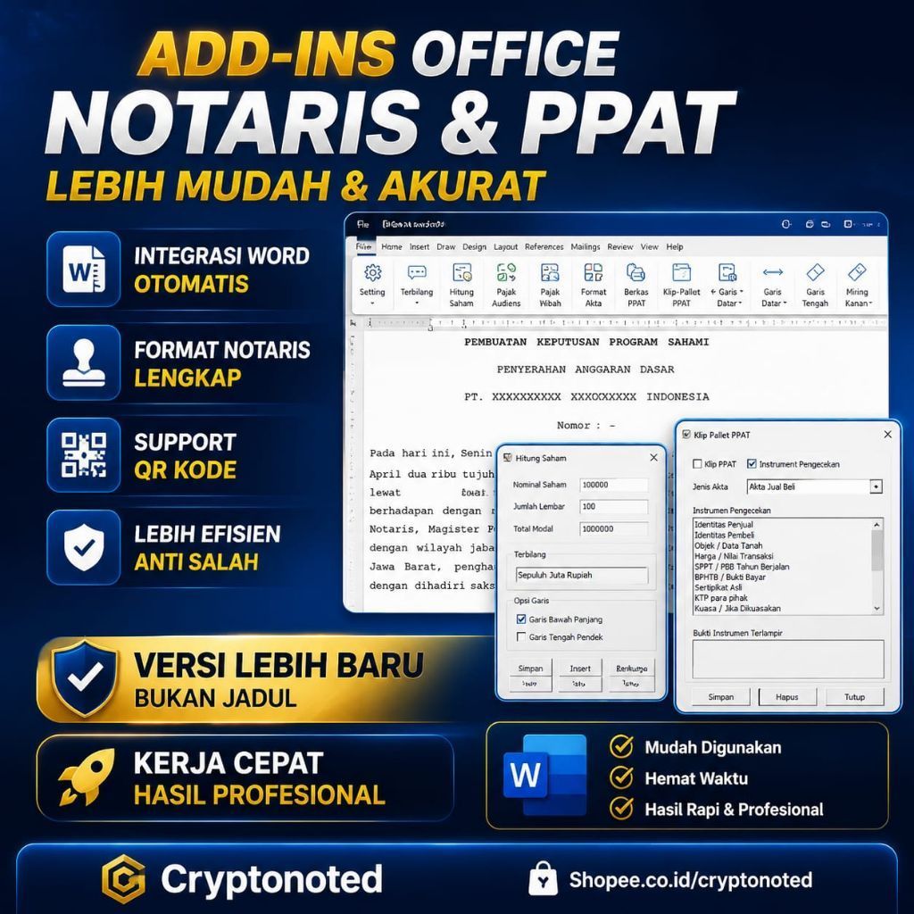 Software Aplikasi minuta NOTARIS dan PPAT ( addon word )