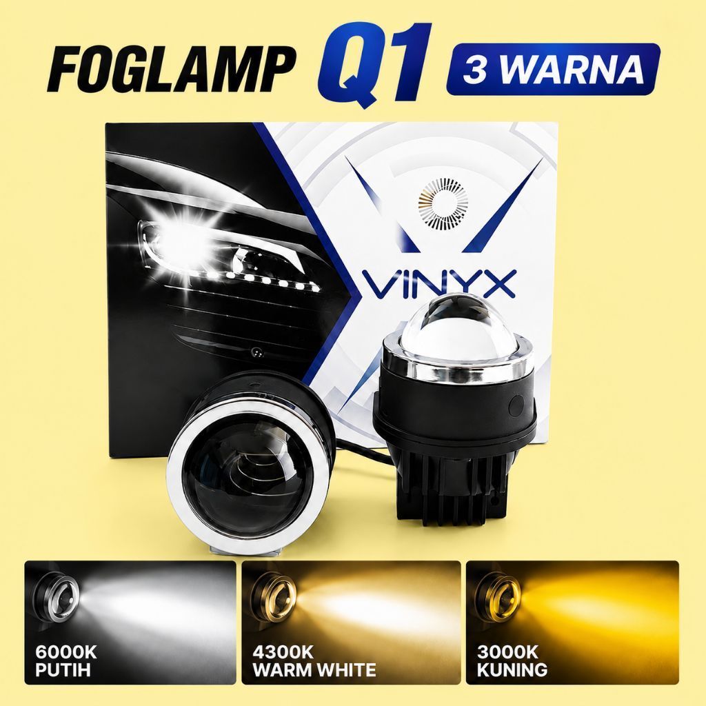 Lampu Foglamp Projector Biled Q1 Lampu Kabut 3 Inch 3 Warna