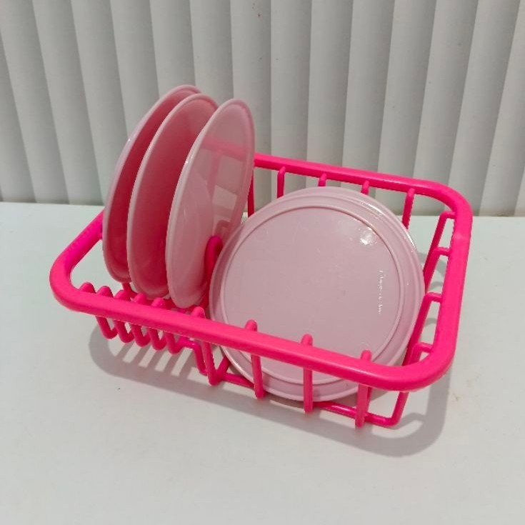 preloved mainan masakan rak piring pink