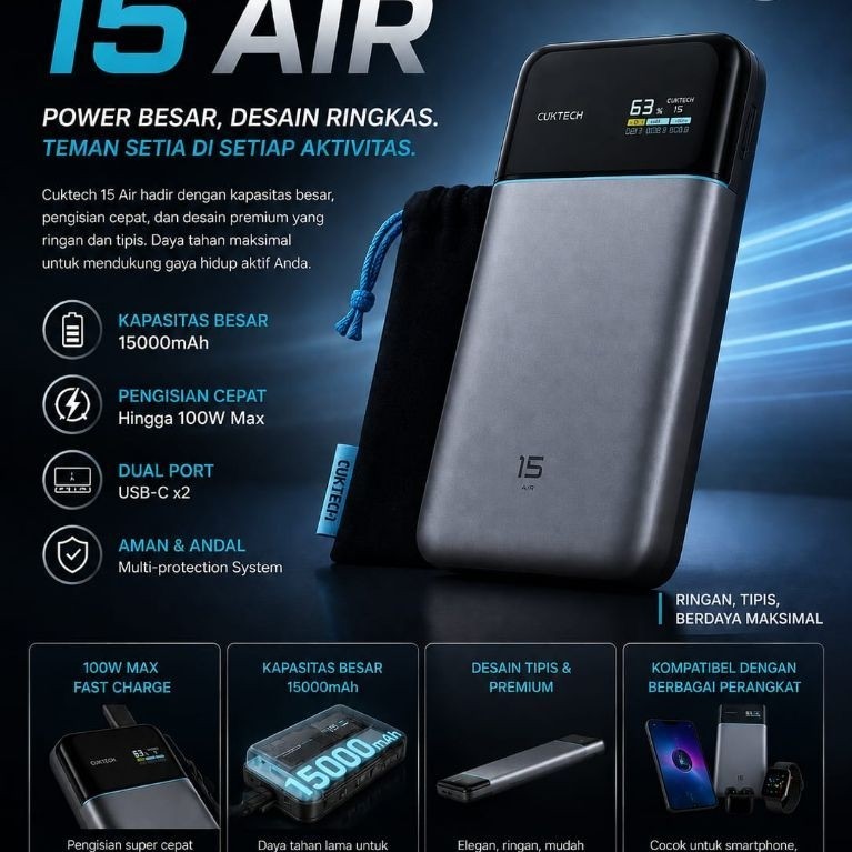 CUKTECH Powerbank 15 Air GaN 100W