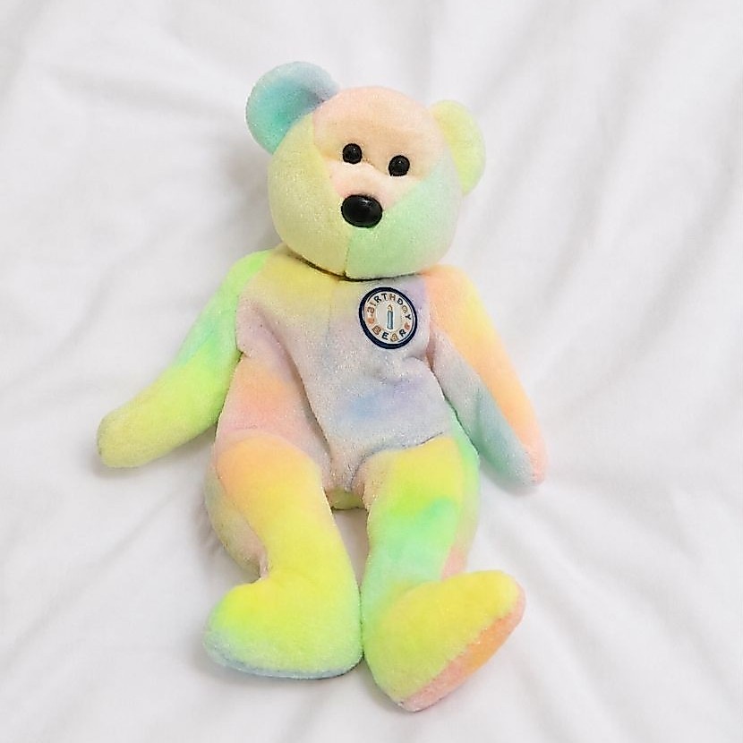 Preloved Boneka Beruang Bulir Birthday Bear Teddy Bear Ty B.B. Beanie Babies Gradasi Tie Dye Rainbow