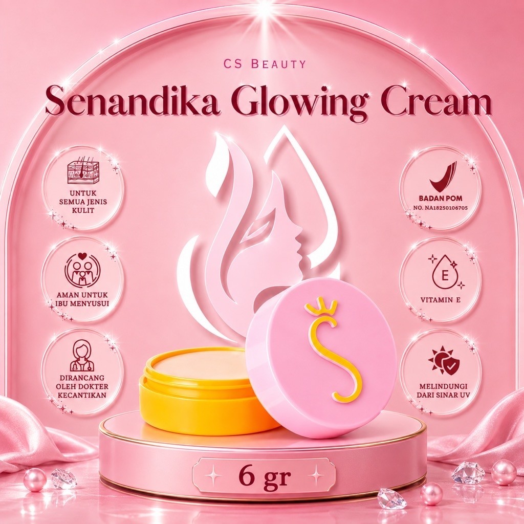 Senandika Glowing Cream 6gr BPOM Mencerahkan Kulit Vitamin E Beeswax Semua Kulit