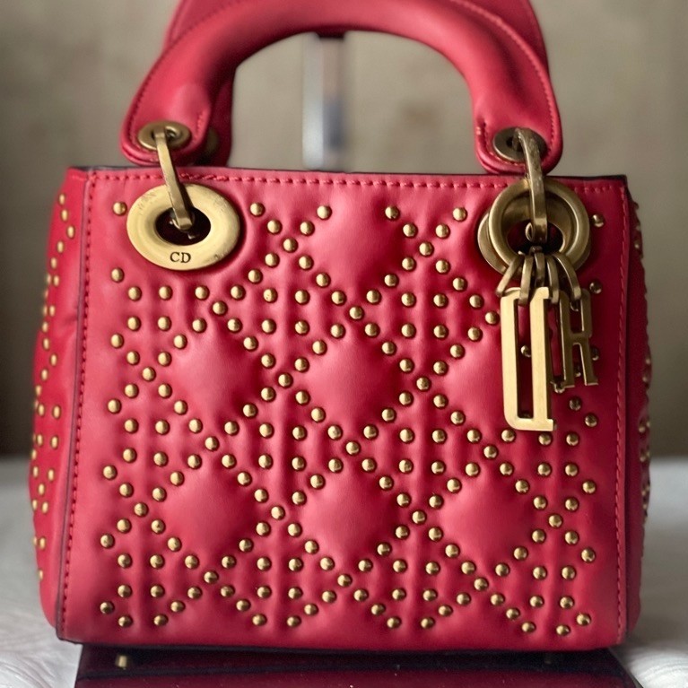 Christian Dior Studded Mini Lady Dior – Red