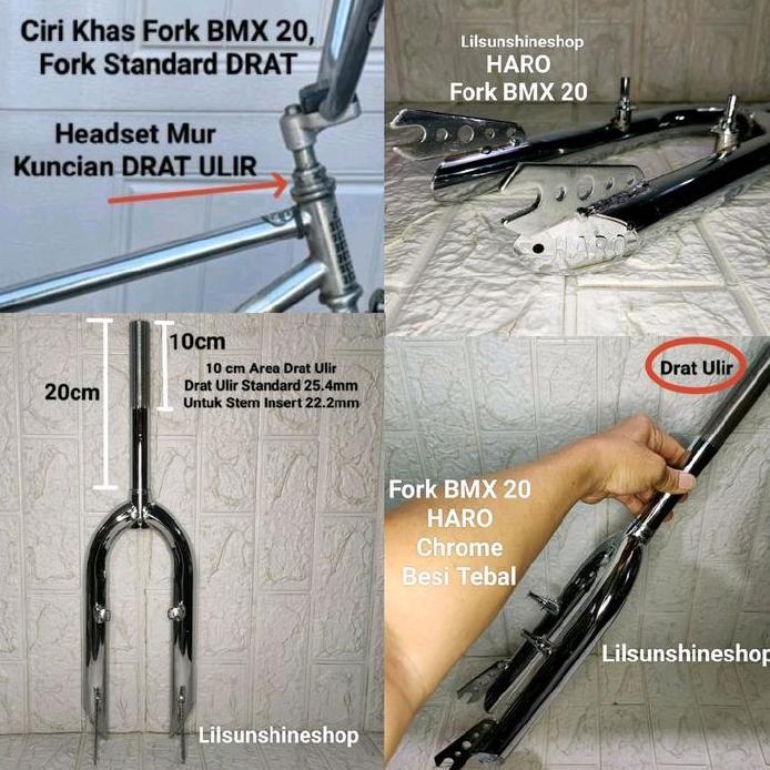 Fork DRAT Sepeda BMX 20 Jadul HARO Garpu Pipa Steertube DRAT-ULIR Standard 25.4mm Chrome Besi Tebal 