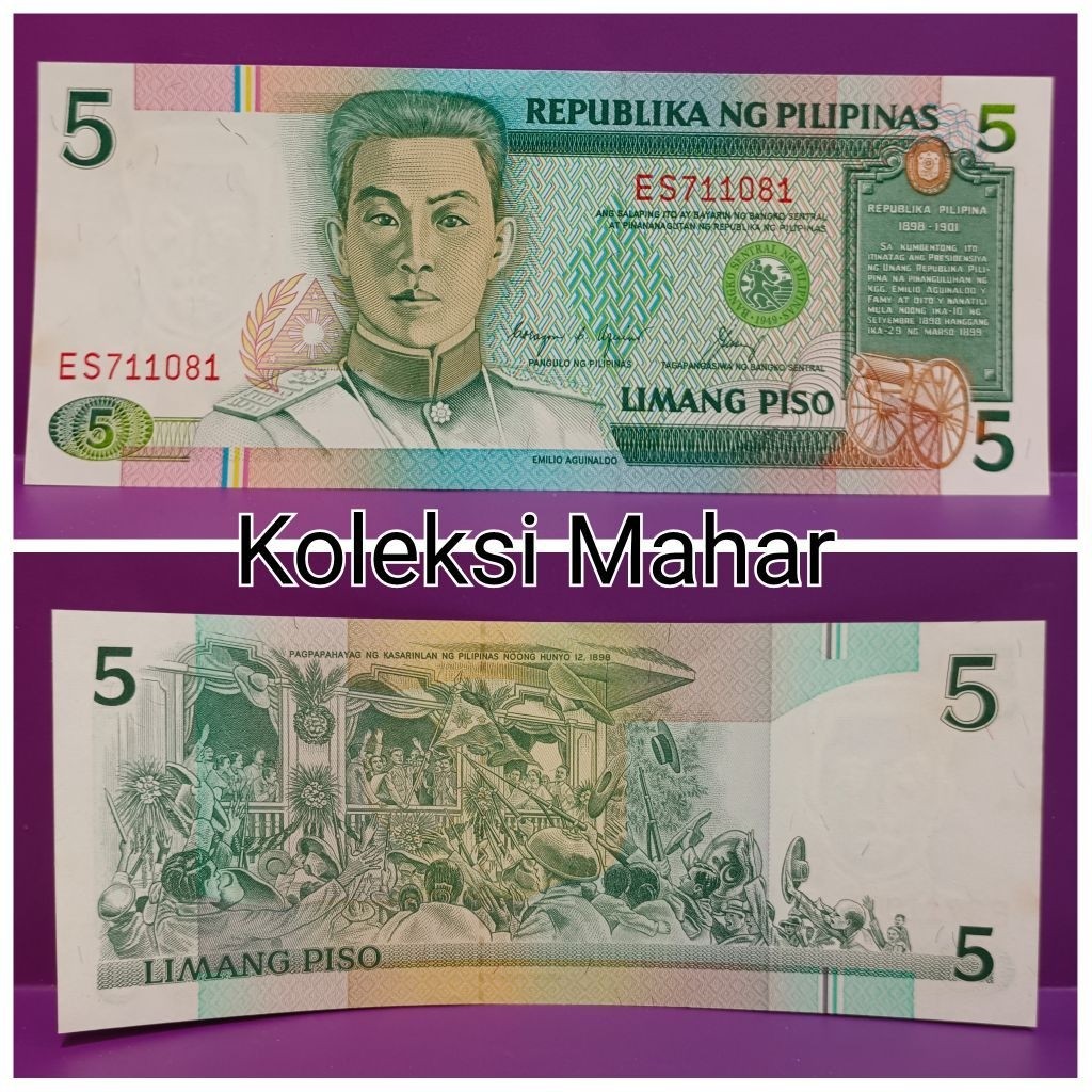 Uang Kuno Filipina 5peso AUNC Hampir baru Sesuai foto