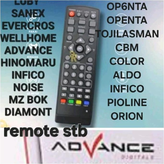 REMOTE STB REMOT UNIVERSAL MULTI MULTY SETING SET TOP BOK BOX LUBBY LUBY SANEX WELLHOME AOKY INTRA A