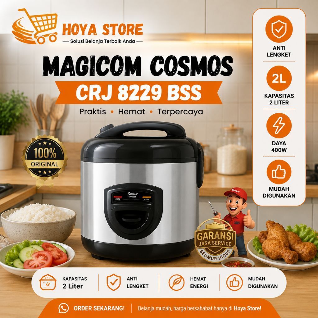 COSMOS magic com 2 liter CRJ 8229, magicom cosmos crj8229, rice cooker