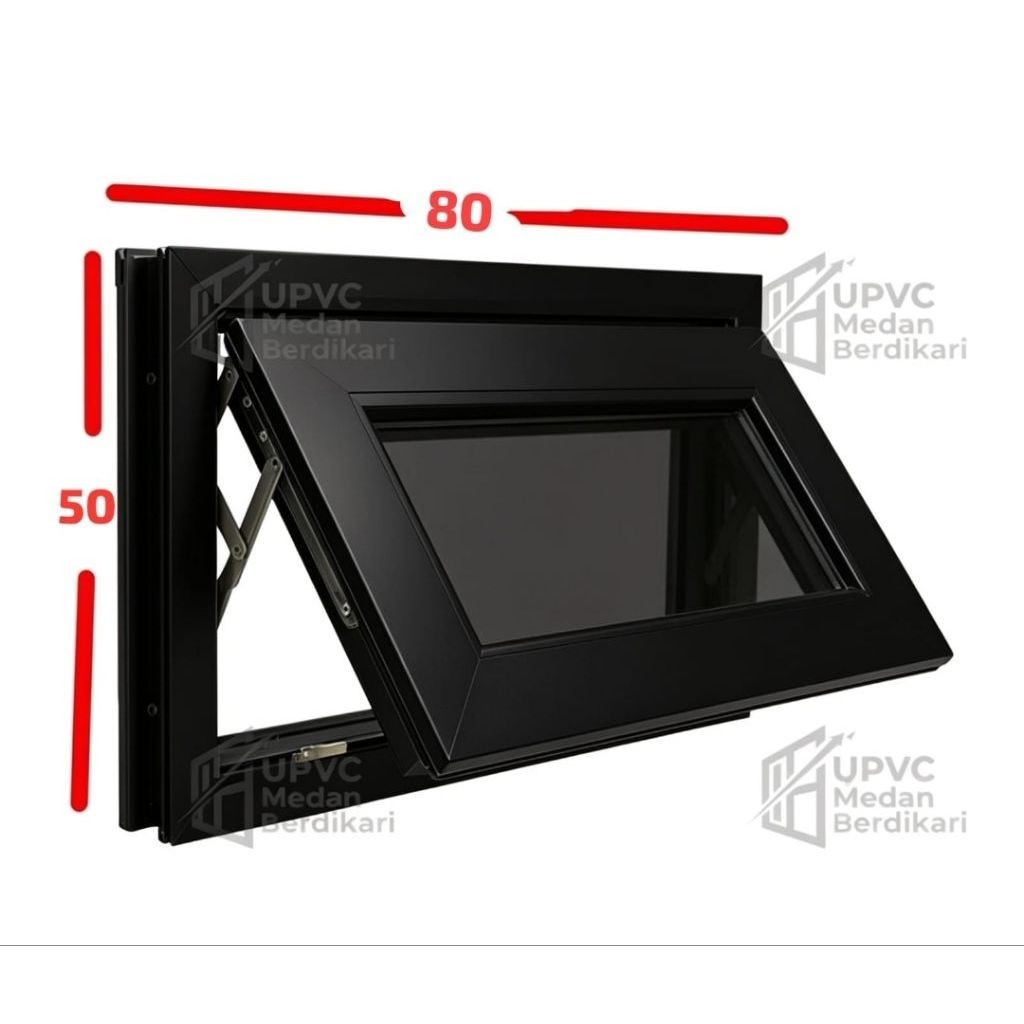 JENDELA BOVEN UPVC HITAM JUNGKIT 80 CM x 50 cm ( L x T )