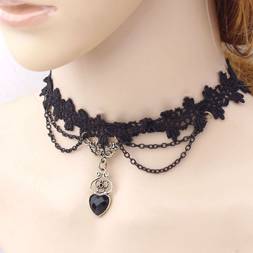 Coker / Choker / Kalung Gothic Gotik Hitam Wanita Vintage Black Cosplay