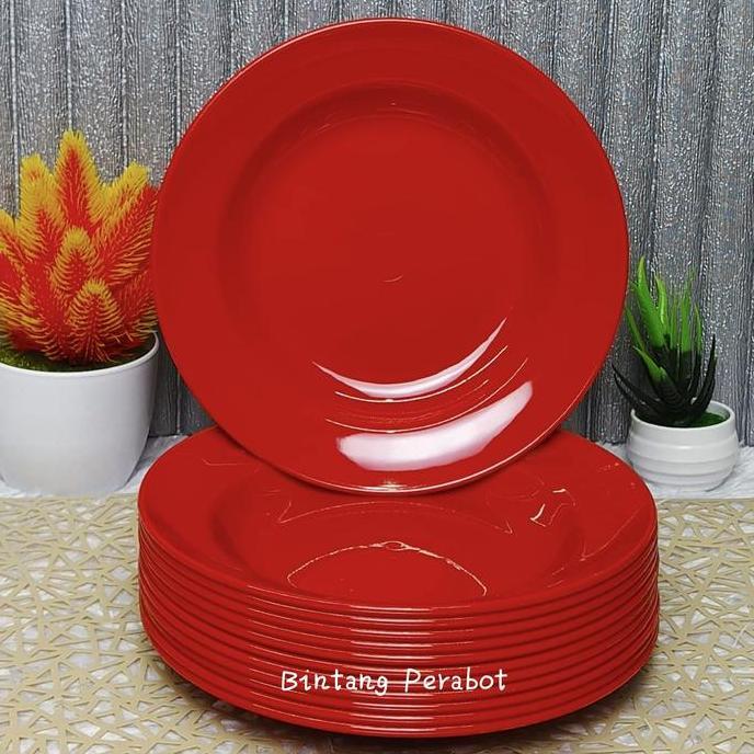 Piring Melamin Model Bulat 1 Lusin Standar Sni - Kitchenware Biru Hijau Hitam Kuning Merah Pink Puti