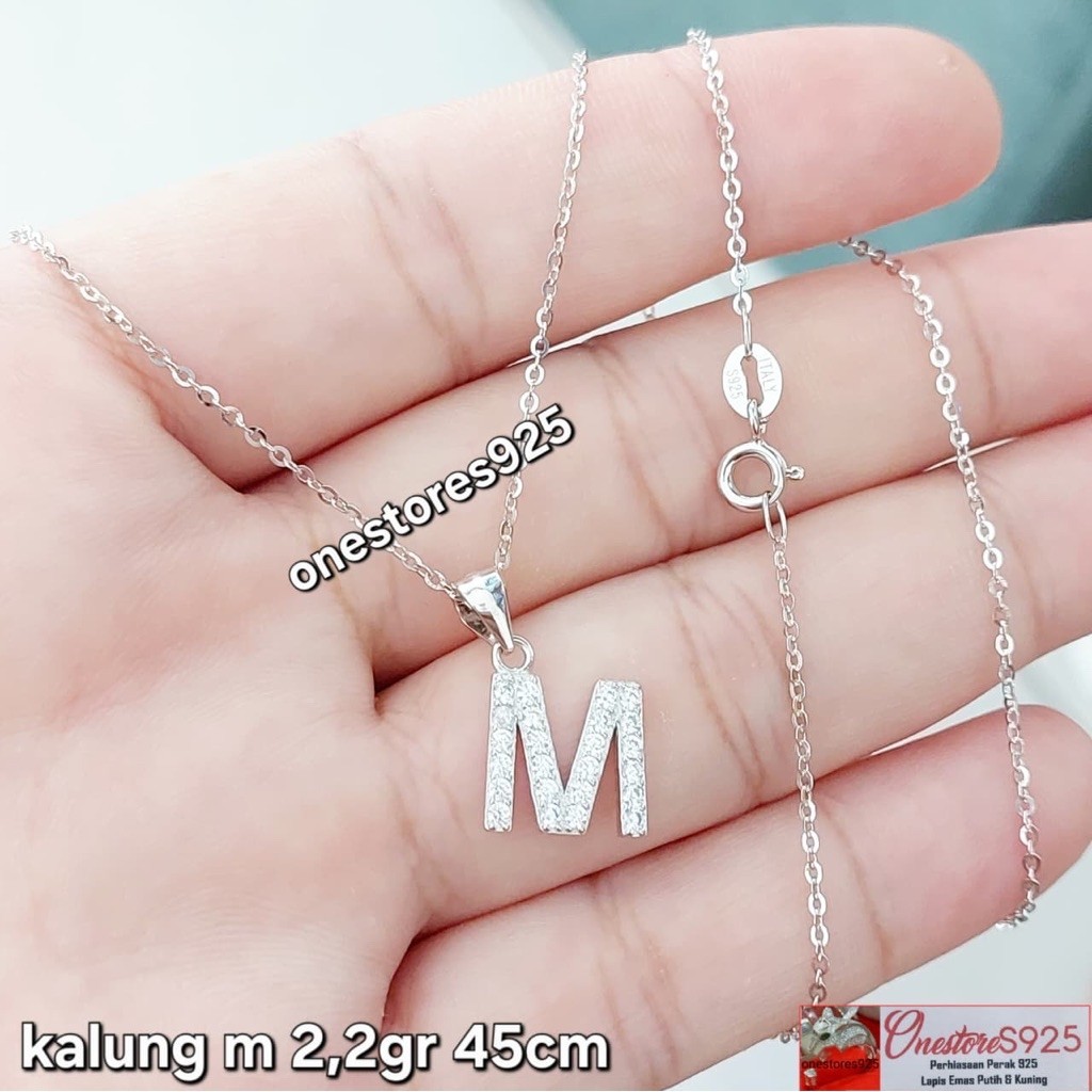 KALUNG NORI HURUF NAMA INISIAL M PERAK 925 LAPIS EMAS PUTIH