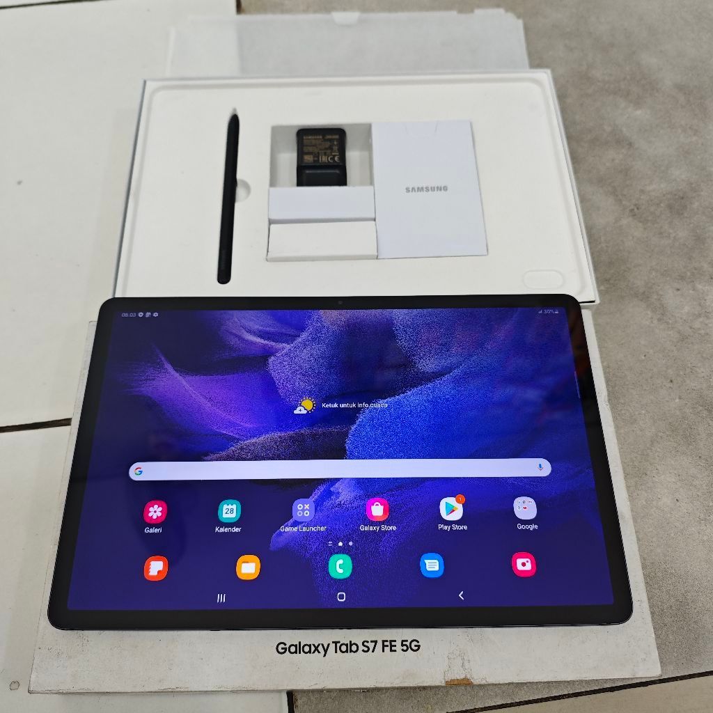 samsung galaxy tab s7 fe 5g sein ram 6/128 gb fullset second