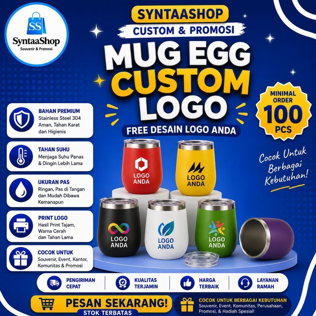 Tumbler Stainless Steel 360ml | Mug Telor Custom UV Print | Mug Egg Custom Logo