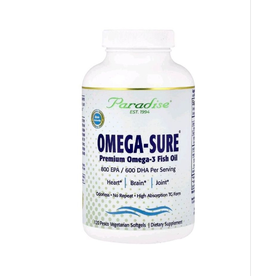 Paradise Herbs Omega Sure Premium Omega 3 Fish Oil 120 Pesco Vegetarian Softgels