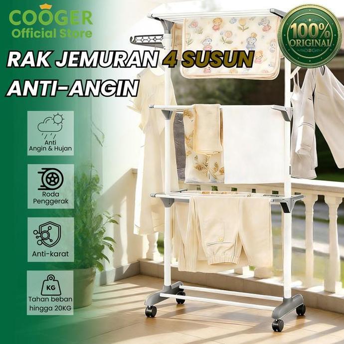 COOGER Rak Jemuran Baju Stainless Steel Rak Jemuran Handuk 4 Susun
