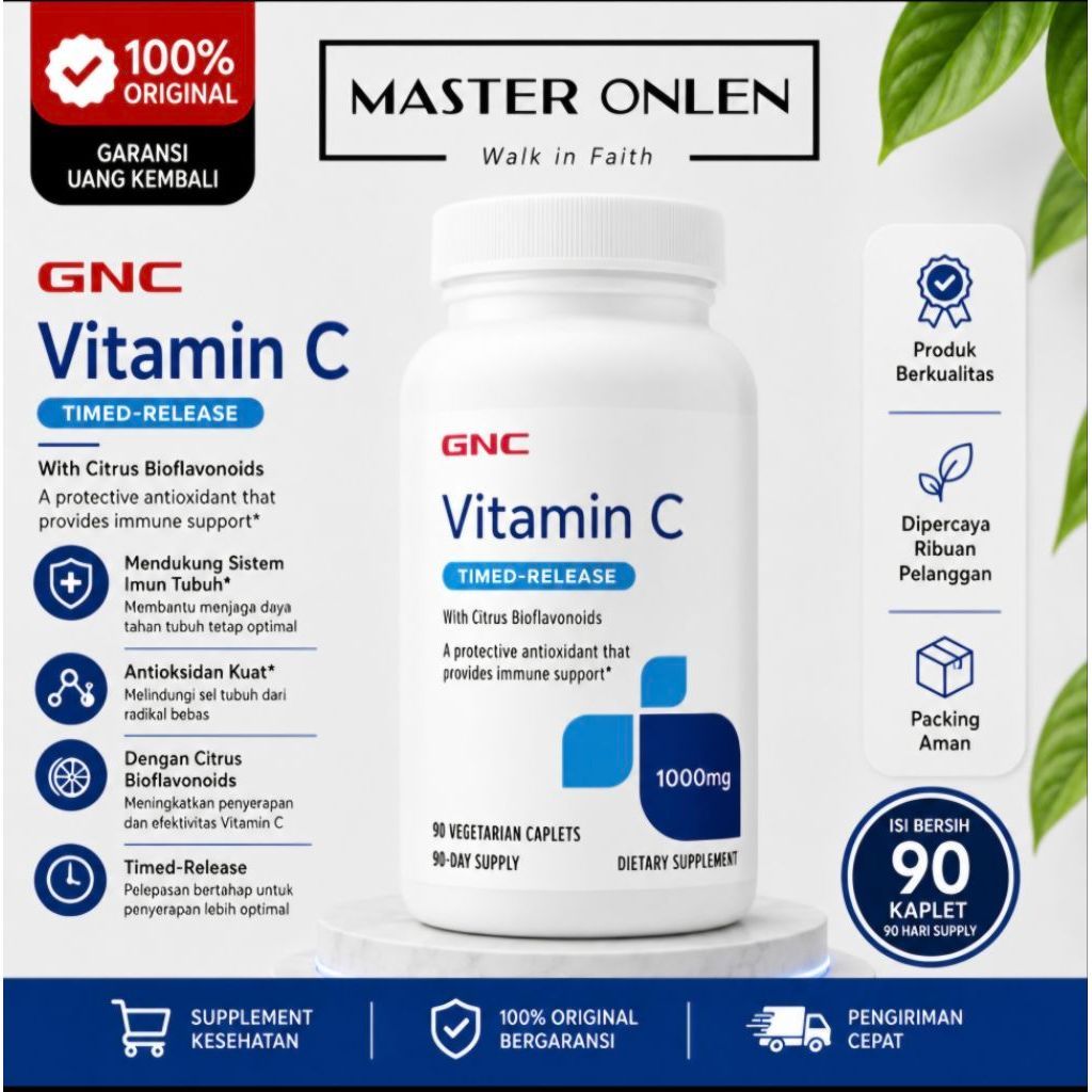 GNC Vitamin C 1000 mg 90 kaplet Timed release Bioflavonoids Usa