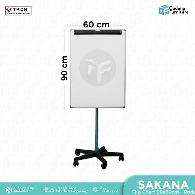 Papan Tulis Flip Chart Papan Tulis Kaki SAKANA 60x90cm ( 5 Roda )