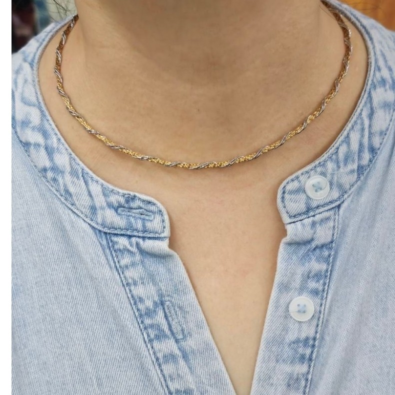 kalung choker ubs putih kuning emas 75% 750 75 % 17k