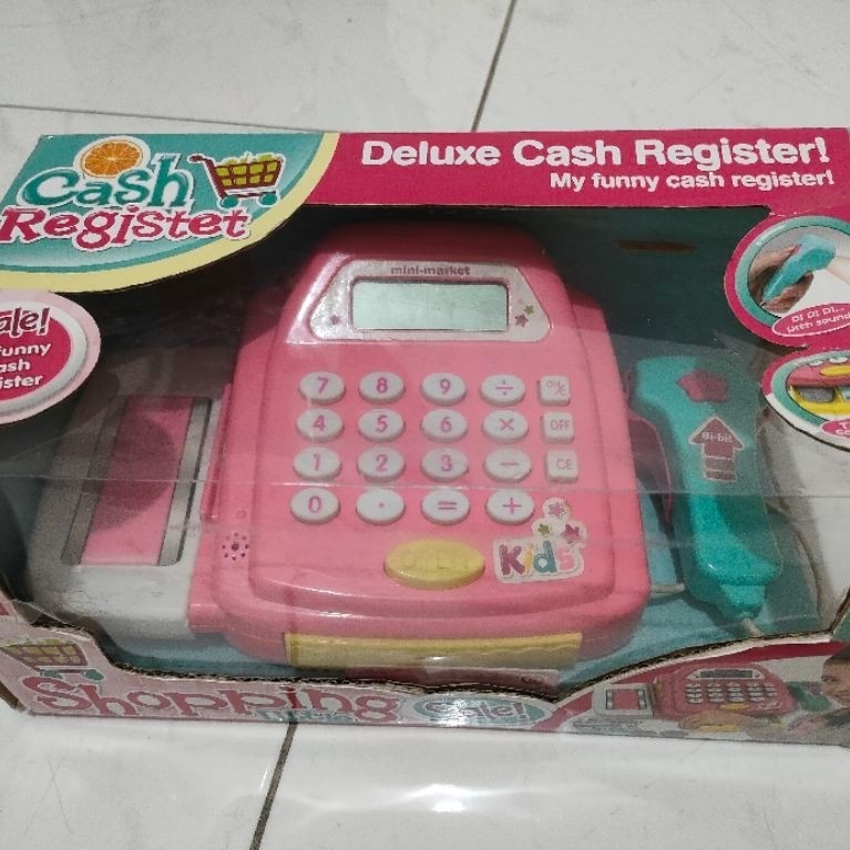 mainan mesin kasir anak warna pink dengan scanner