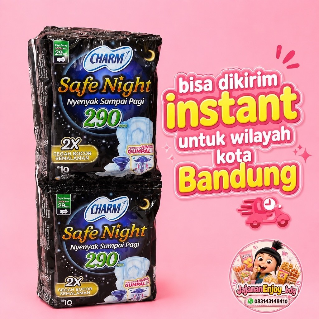 RENCENG 10 pcs Pembalut Charm Safe Night 29cm Wing isi 2