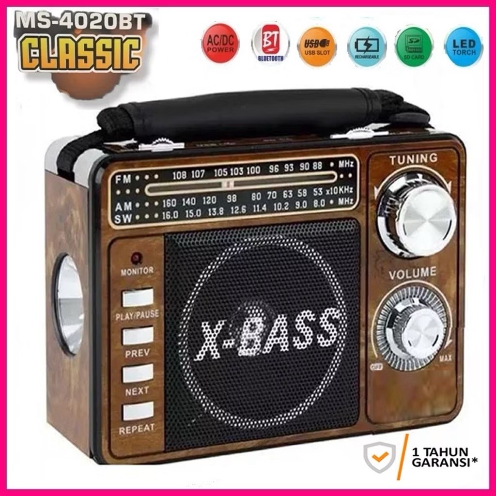 RADIO KLASIK/JADUL SN-4020BT 3 BAND + MP3 PLAYER X-BASS Classic NEW PROMO